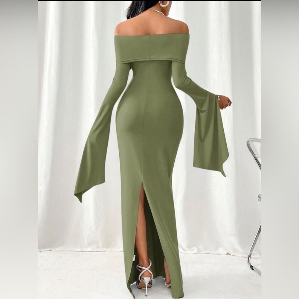 Bronze Noir Enchantment Off-Shoulder Flare Sleeve Dress | Size S - Picture 7 of 8